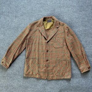 Vintage Pendleton Jacket Mens Large Wool Glen Plaid Tweed Red Patch Pockets